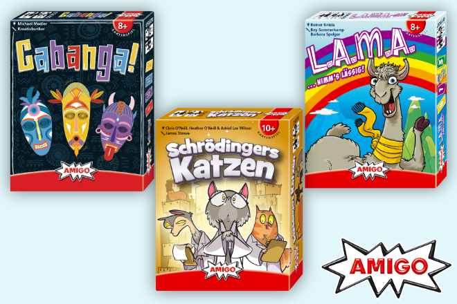 Passend zur Ferienzeit stellen wir drei Spiele von AMIGO Spiele vor und verlosen 3 Spiele-Bundles mit den Spielen "Cabanga! ", "Schrödingers Katzen" und "LAMA".